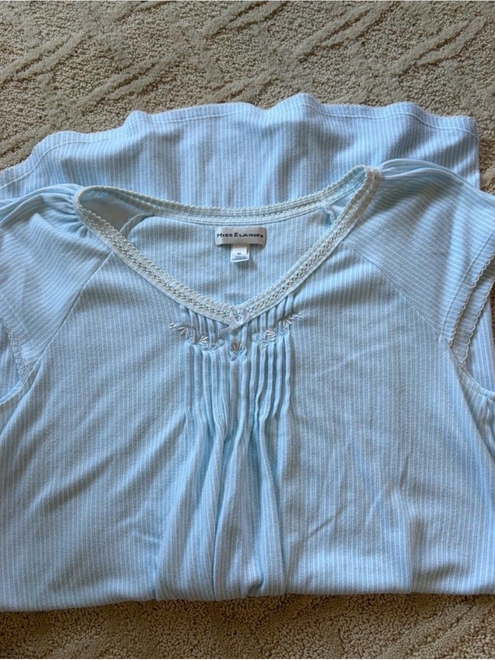 Miss Elaine Vintage Blue & white babydoll night gown with lace trim - Picture 2 of 4